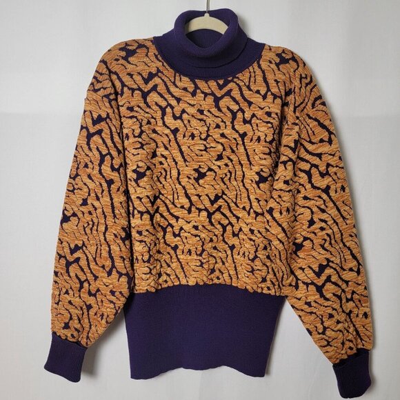 Vintage Kaelin 80s Ski Wear Purple Coogi Style Thick Wool Blend Sweater Large - Picture 2 of 12